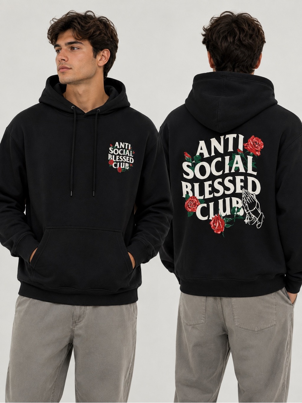 Ash Black Crewneck Hoodie with Small Chest Graphic TALL